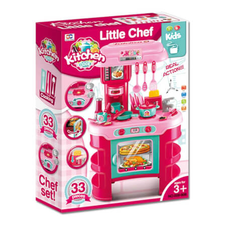 Otroška kuhinja Little Chef roza 32 kosov