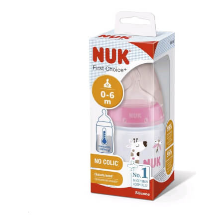 NUK First Choice steklenička za dojenčke z uravnavanjem temperature 150 ml roza