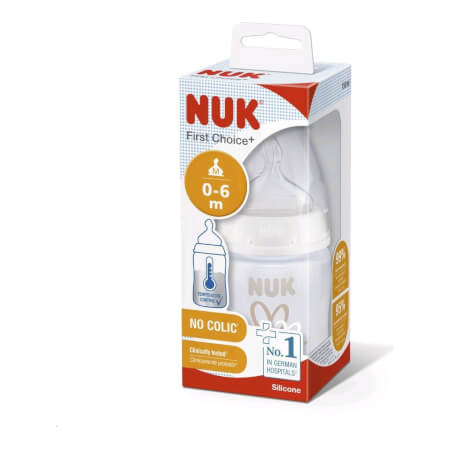 NUK First Choice steklenička za dojenčke z uravnavanjem temperature 150 ml bela