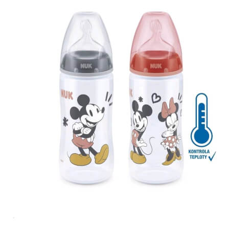 NUK Disney Mickey steklenička za dojenčke z nadzorom temperature 300 ml rdeča