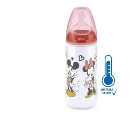 NUK Disney Mickey steklenička za dojenčke z nadzorom temperature 300 ml rdeča