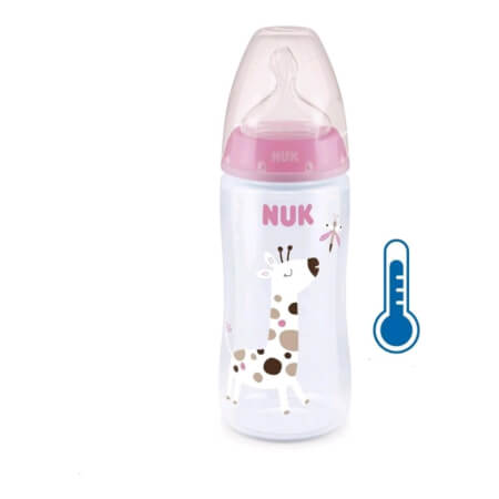 NUK FC+Temperature Control Baby Bottle 300 ml BOX-Flow Control Soother pink