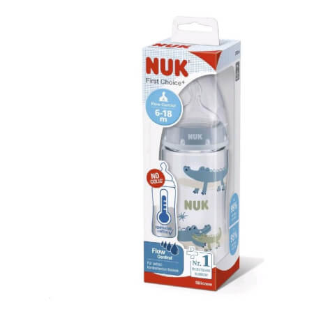 NUK FC+Temperature Control Baby Bottle 300 ml BOX-Flow Control Soother blue