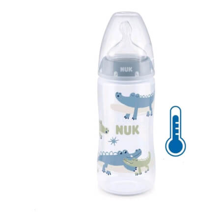 NUK FC+Temperature Control Baby Bottle 300 ml BOX-Flow Control Soother blue