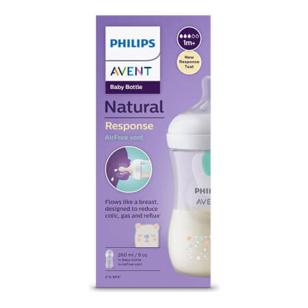 Avent Natural Response 260 ml otroška steklenička z ventilom Air Free Bear