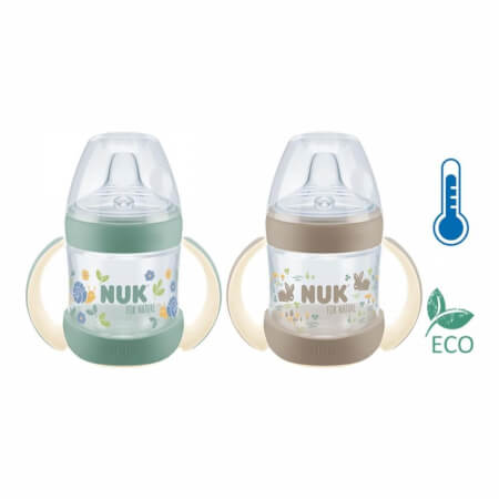 NUK for Nature Dojenčkova steklenička za učenje z uravnavanjem temperature 6-18 m rjava