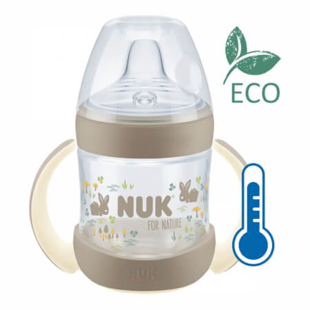 NUK for Nature Dojenčkova steklenička za učenje z uravnavanjem temperature 6-18 m rjava