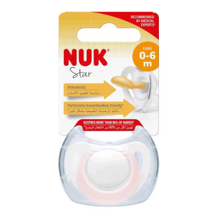 NUK Star Baby Lateksov dudelec 0-6 m roza