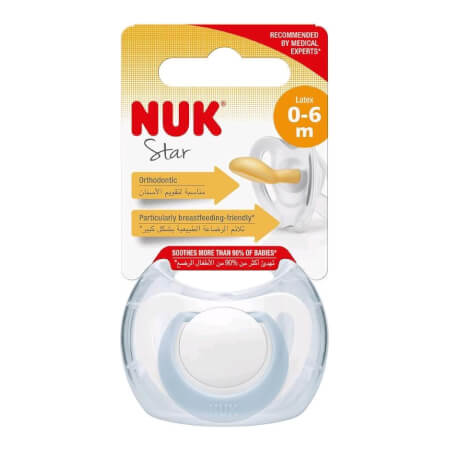 NUK Star Baby Lateksov dudelec 0-6 m modra