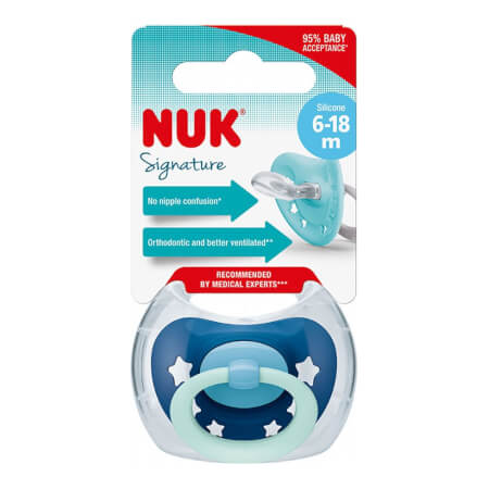 NUK Signature otroški dudelec 6-18 m modra