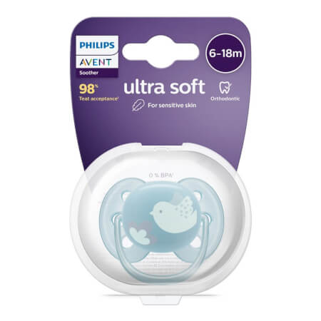 Ultrasoft Premium Avent otroški dudelec 6-18 mesecev ptica