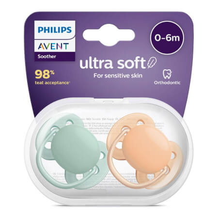 Ultrasoft Premium Avent otroški dude 0-6 mesecev 2 kosa nevtralna