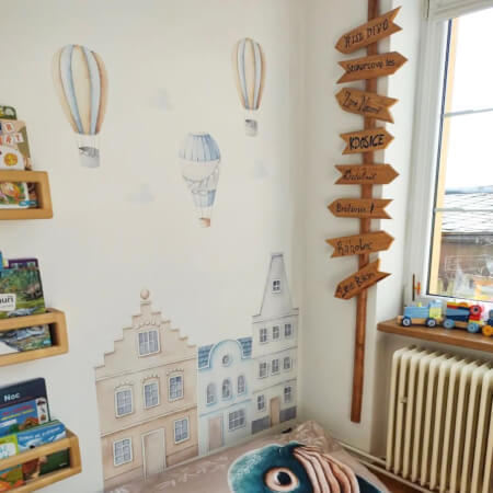 Modre hiše, nalepke za otroško sobo z baloni