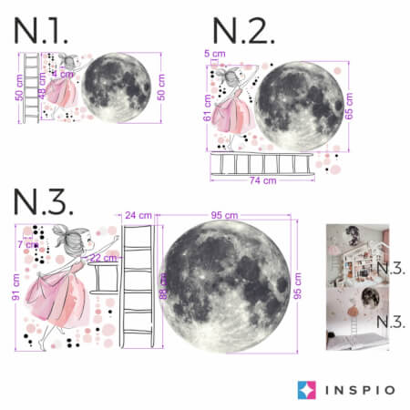 Samolepilna stenska nalepka – Luna in deklica na lestvi
