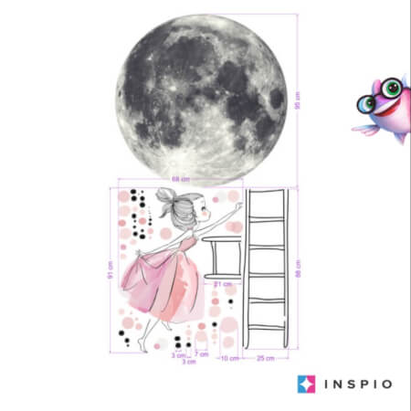 Samolepilna stenska nalepka – Luna in deklica na lestvi