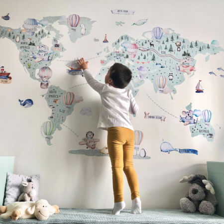 Potovalni zemljevid za otroke - stenska nalepka