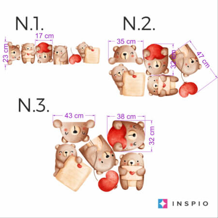 Stenske nalepke - Medvedki z rdečimi srčki (nad otroško posteljico)