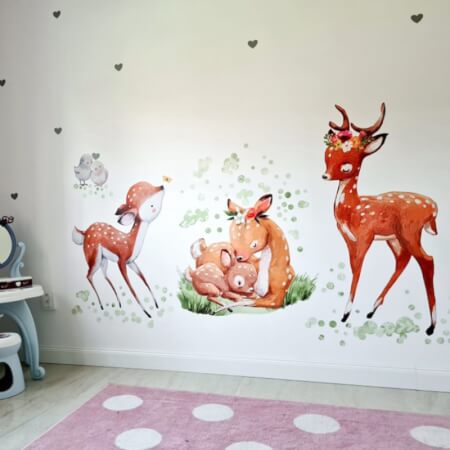 Družina jelenov – akvarelne stenske nalepke