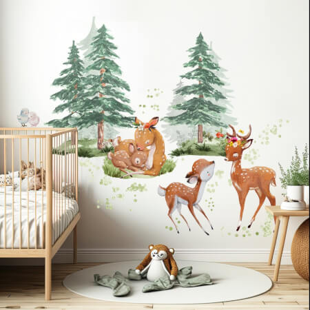 Družina jelenov v gozdu – stenske nalepke