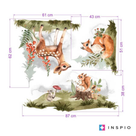 Lisica, jelen, veverica – stenske nalepke