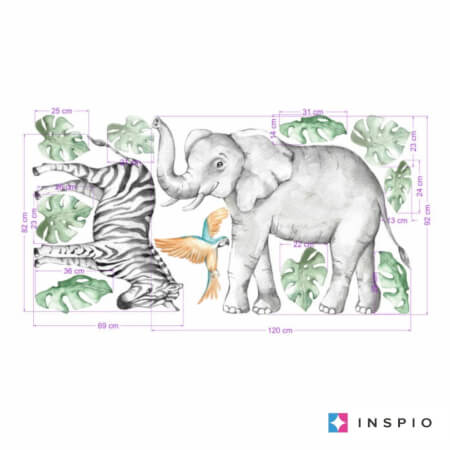 Stenske nalepke – slon in zebra iz kolekcije SAFARI