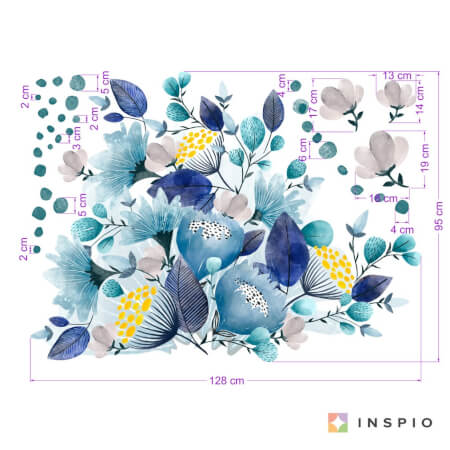 Stenske nalepke – modro cvetje s kroglami