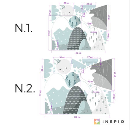 Stenske nalepke - Hribi in polmesec v mint