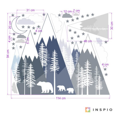 Stenske nalepke - Gore in medvedja družina