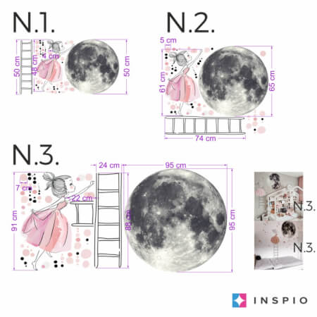 Stenska nalepka nalepka - Luna in dekle v roza barvi, velika nalepka