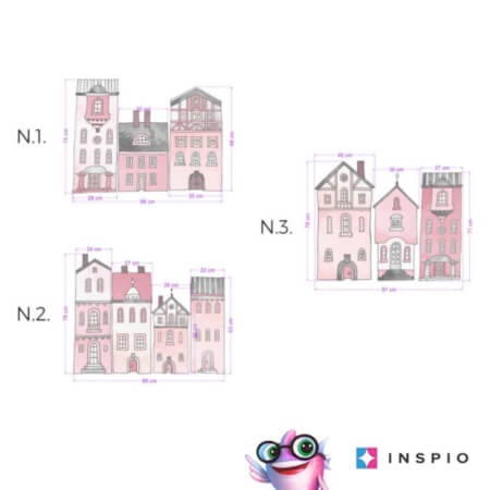 Stenska nalepka – rožnate hiše