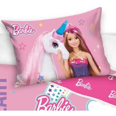 Posteljnina za otroško posteljico - Barbie in mavrični samorog