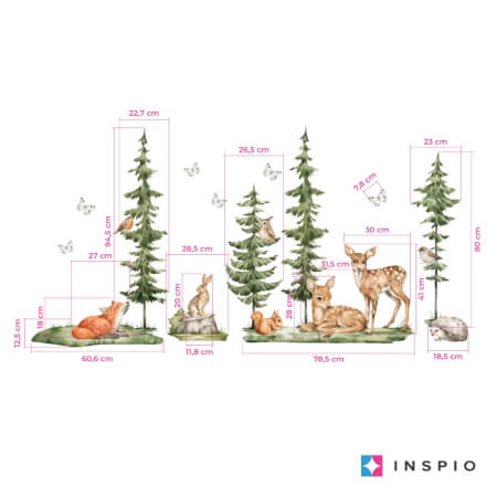 Stenske nalepke - Gozdni svet z jeleni in živalmi