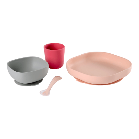 Jedilni set silikonski 4-delni Pink